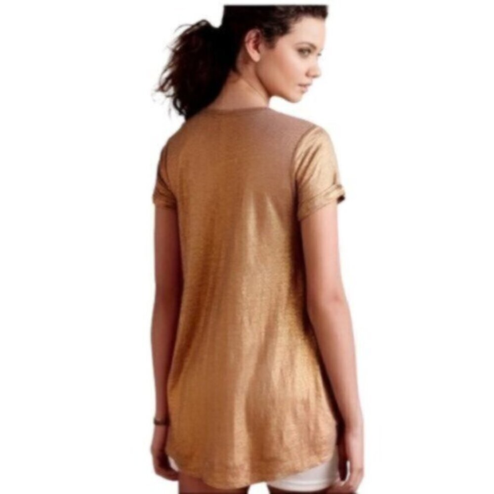 Bordeaux | Women's Gold Short Sleeve Scoop Neck Gold Swing HolidayTop Size S - Picture 2 of 8
